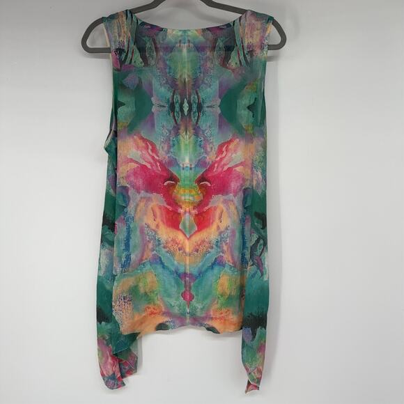 Soft Surroundings Waterflower Tank Top L Green Colorful Shark Bite Hem Flowy - Picture 2 of 6
